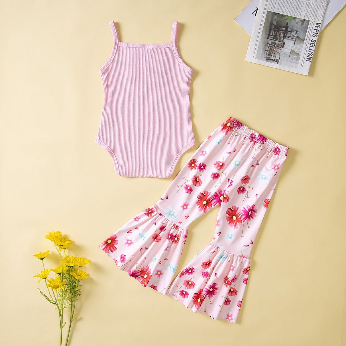 Summer Fashionable Cute Strap Girls' Set