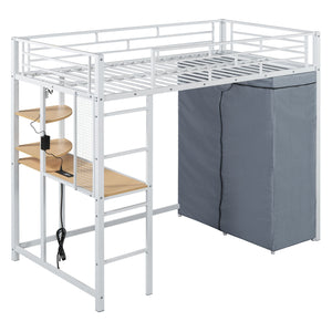 Loft Bed With Desk, Shelves, Power Outlet, LED Light And Wardrobe by Couch.com