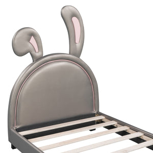 Upholstered Leather Platform Bed With Rabbit Ornament by Couch.com