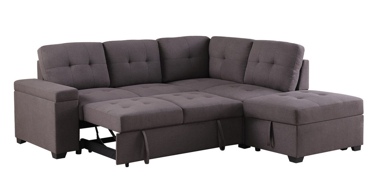 Katie - Linen Sleeper Sectional Sofa With Storage Ottoman, Storage Arm - Brown by Couch.com