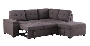 Katie - Linen Sleeper Sectional Sofa With Storage Ottoman, Storage Arm - Brown by Couch.com
