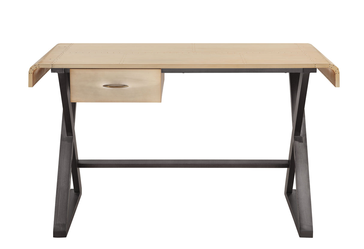Danton - Aluminum Top Grain Leather Rectangular Writing Desk - Gold by Couch.com