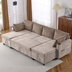 Sectional Sofa Pull Out Sofa Bed Versatile Sofa Sleeper With Large Storage Space, Two USB Ports And Two Cup Holders For Living Room by Couch.com