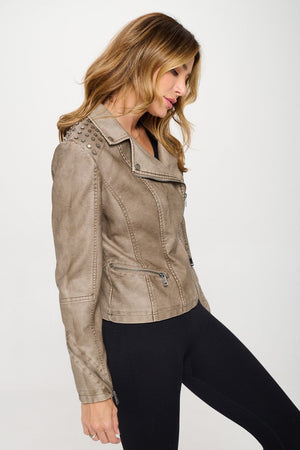 Coalition LA Studded Classic Moto Faux Leather Jacket for Women Edgy and Stylish Outerwear