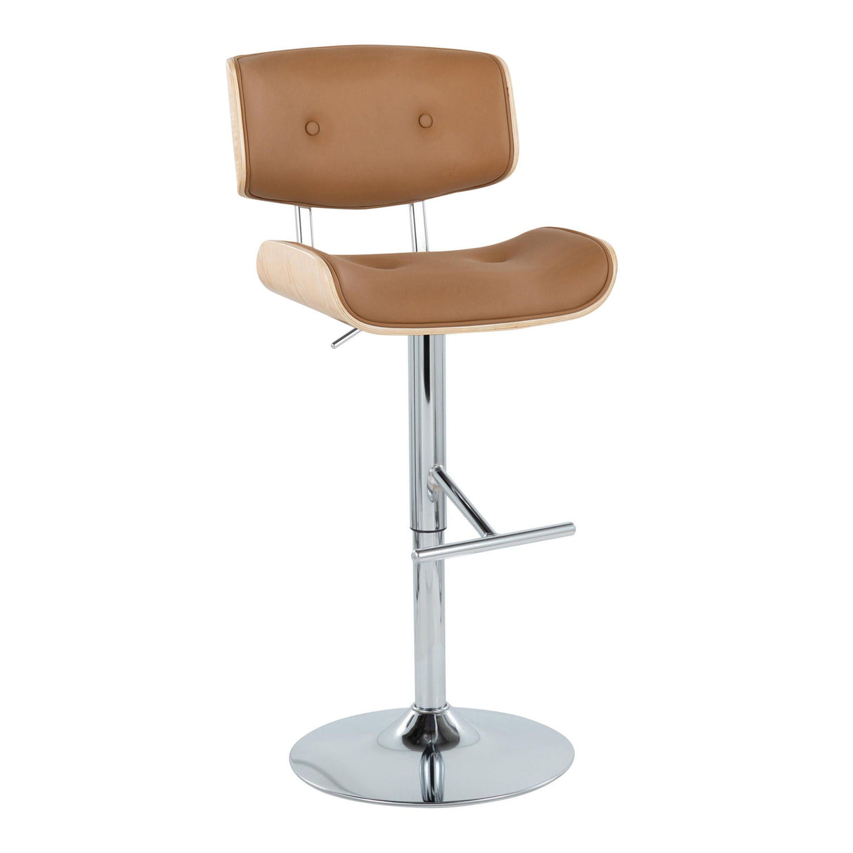 Lombardi - Contemporary Adjustable Barstool With Swivel With Straight T Footrest (Set of 2) by Couch.com