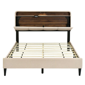 Upholstered Platform Bed With Storage Headboard, Sensor Light And A Set Of Sockets And USB Ports by Couch.com