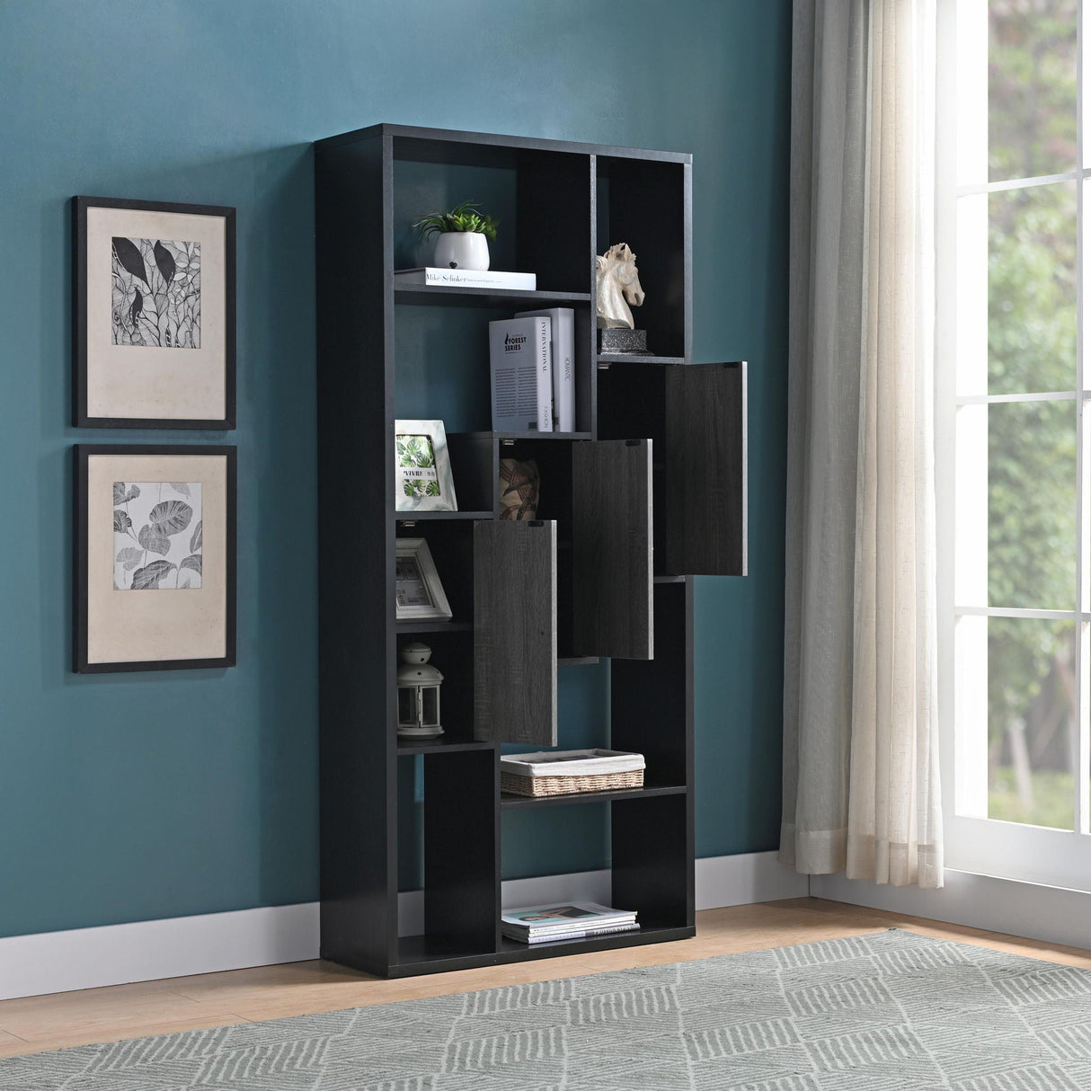 Bookcase Display Storage Cabinet, Multi Shelves - Black / Distressed Gray by Couch.com