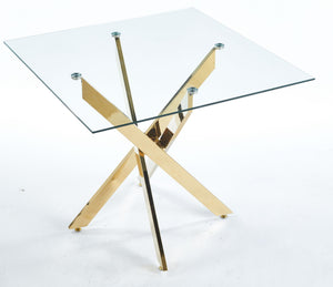 Dining Table With Cross Metal Leg And Tempered Glass, Modern Space Saving Kitchen Table For Living Room Legs, Square Table by Couch.com