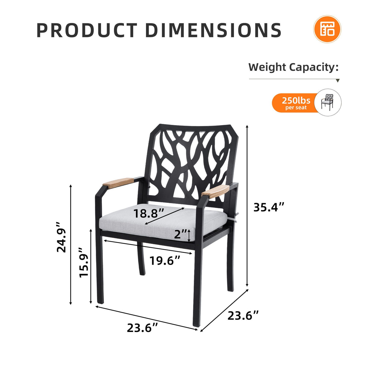 Outdoor Patio Stationary Dining Chairs With Outdoor Grade Sunbrella Cushions, Branch Like Backrest (Set of 2) - Bourbon Brown by Couch.com