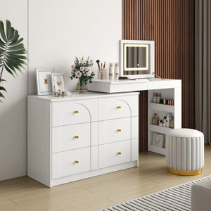 Vanity Desk with Mirror and Lights, Makeup Vanity Table with Flip-Top Tabletop and Storage 7 Drawers, 9 Compartments, 3 Shelves, 3 Color Modes Adjustable Makeup Table for Bedroom,White (N733P279096K)