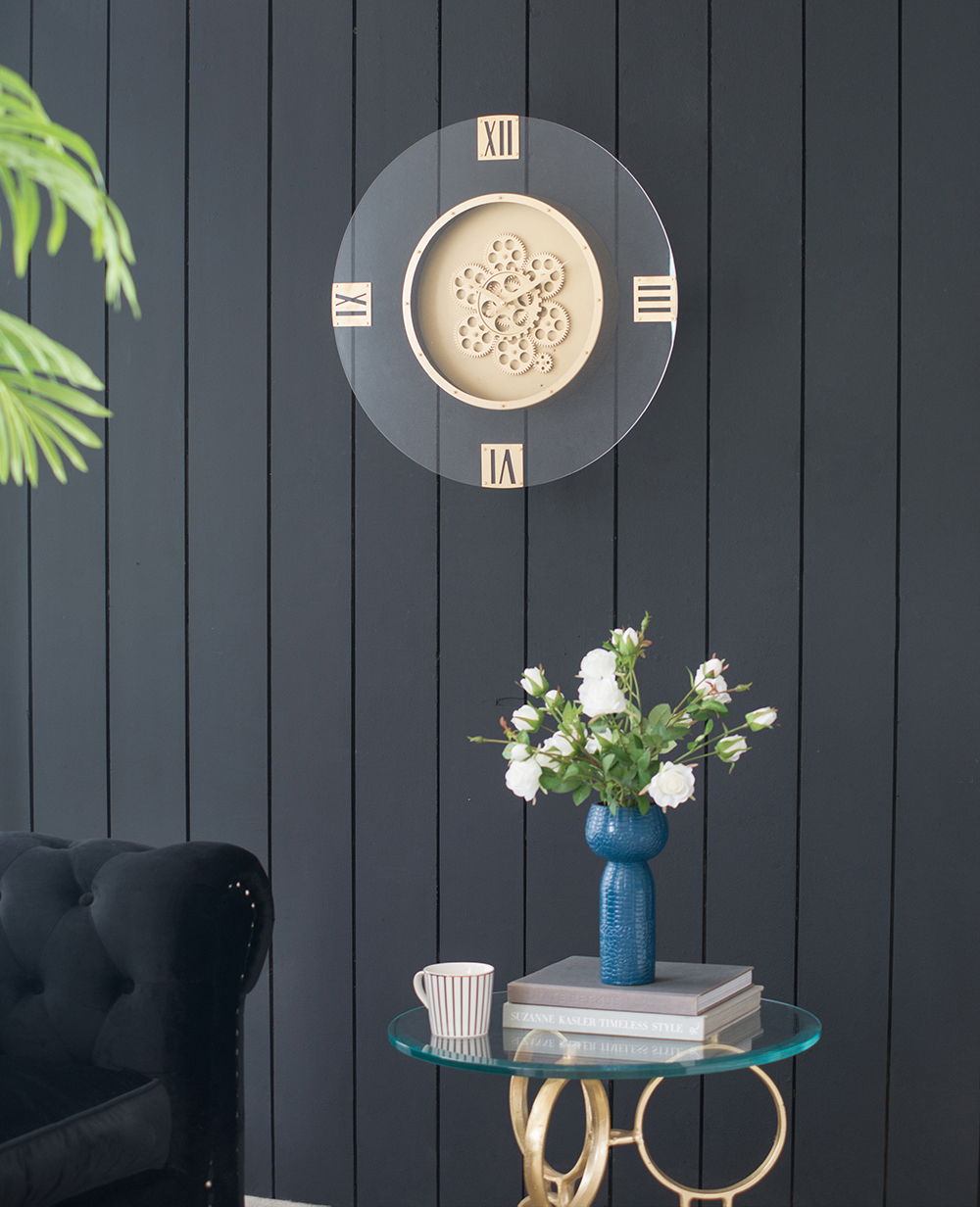 Round Moving Gear Roman Numeral Clock - Multicolor by Couch.com