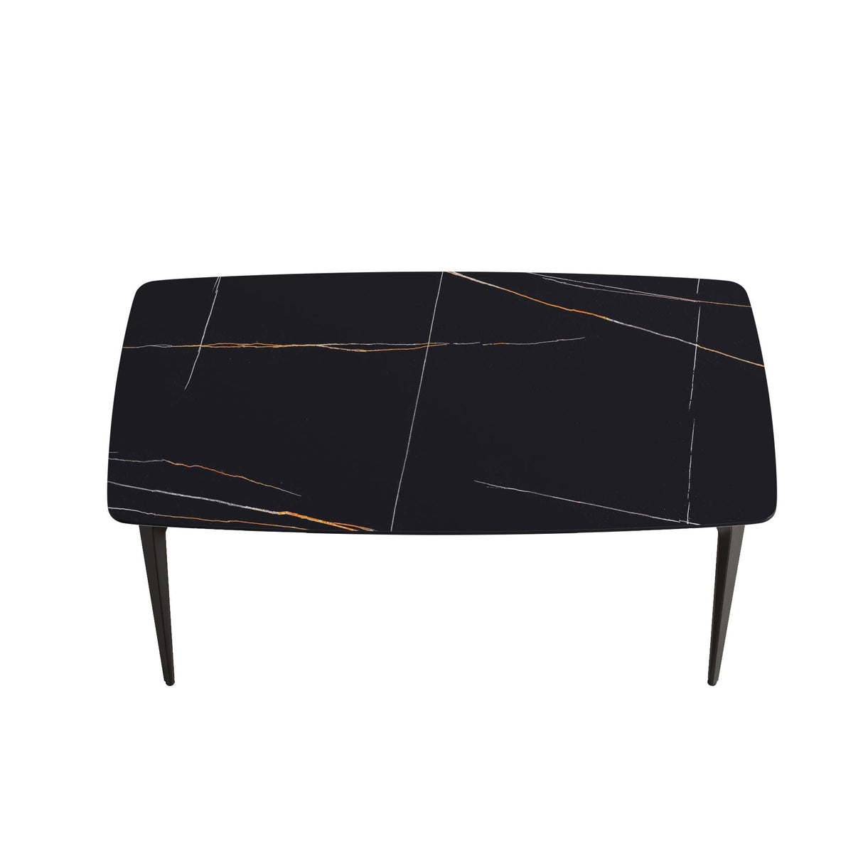 63" Artificial Stone Black Curved Black Metal Leg Dining Table, 6 People - Black by Couch.com