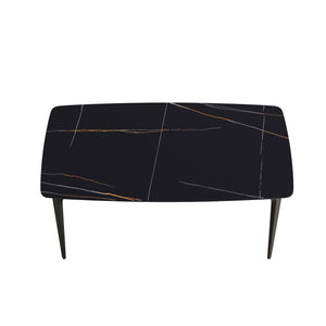 63" Artificial Stone Black Curved Black Metal Leg Dining Table, 6 People - Black by Couch.com