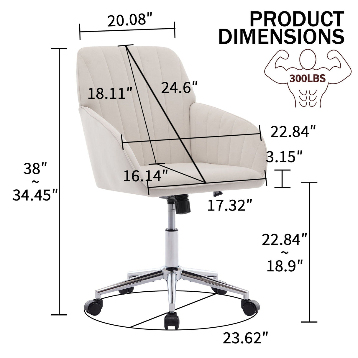 Adjustable Ergonomic Office Chair, Swivel Backrest Seat by Couch.com