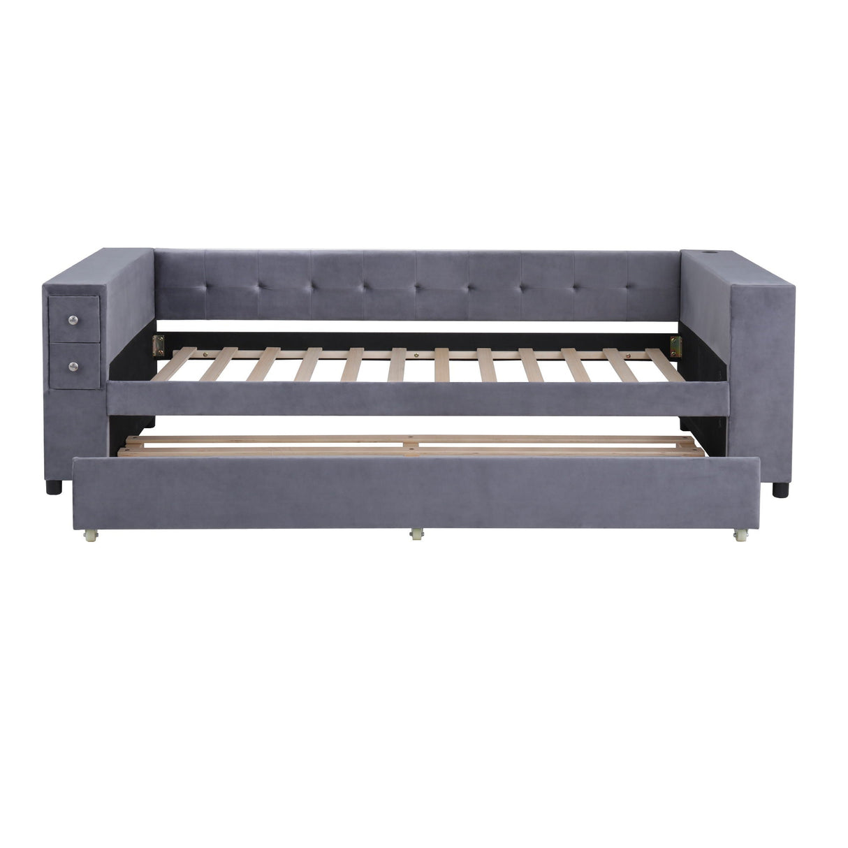 Upholstered Bed With Storage And Twin Trundle, USB Charging Ports by Couch.com