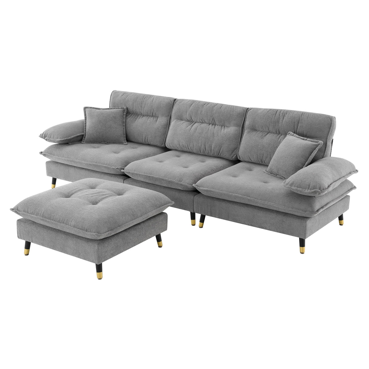 L Shaped Convertible Sectional Sofa 4 Seat Tufted Couch Set With Two Tone Adjust Legs Cloud Movable Ottoman by Couch.com