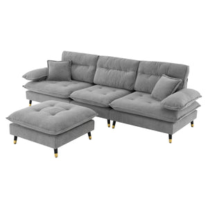 L Shaped Convertible Sectional Sofa 4 Seat Tufted Couch Set With Two Tone Adjust Legs Cloud Movable Ottoman by Couch.com