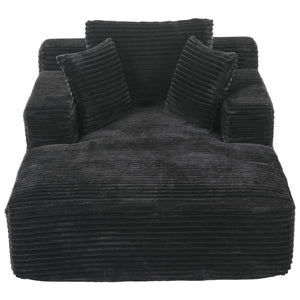 Modern Corduroy Chaise Lounge Sofa Bed With Removable Pillows, Upholstered Sleeper Sofa - Black by Couch.com