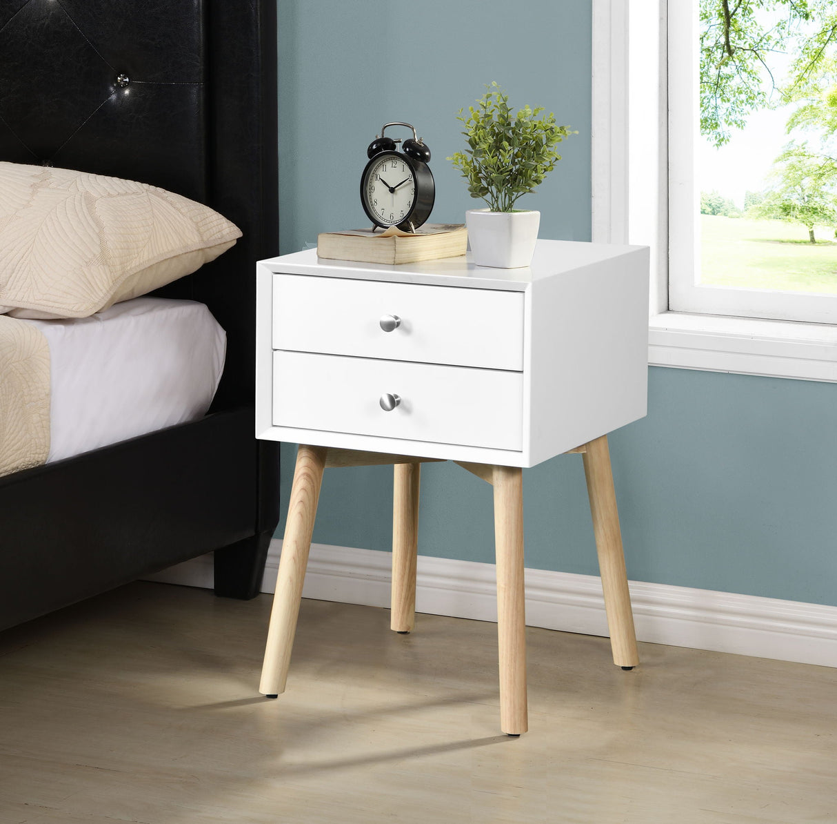 Modern Side Table With 2 Drawer, Mid-Century Storage Cabinet For Bedroom - White by Couch.com