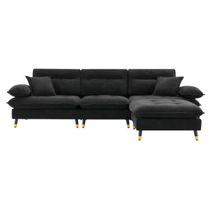 L Shaped Convertible Sectional Sofa 4 Seat Tufted Couch Set With Two Tone Adjust Legs Cloud Movable Ottoman by Couch.com