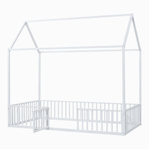 Metal House Bed With Fence And Door