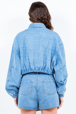 American Bazi Drawstring Waist Crop Girls Texas Jacket For Women Stylish and Adjustable Trucker Jacket