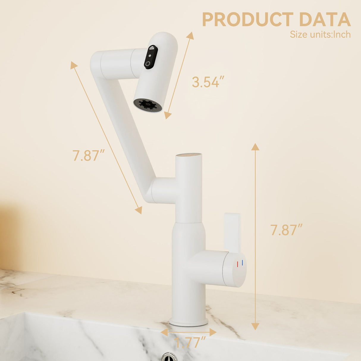 Bathroom Sink Faucet With Spray Function, Temperature Display, Anti Skid Switch, Hot & Cold, 360° Rotary by Couch.com