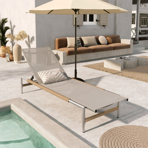 Hargrove - Outdoor Patio Aluminun Chaise Lounge, Outdoor Mesh Seat - Natural / Silver by Couch.com