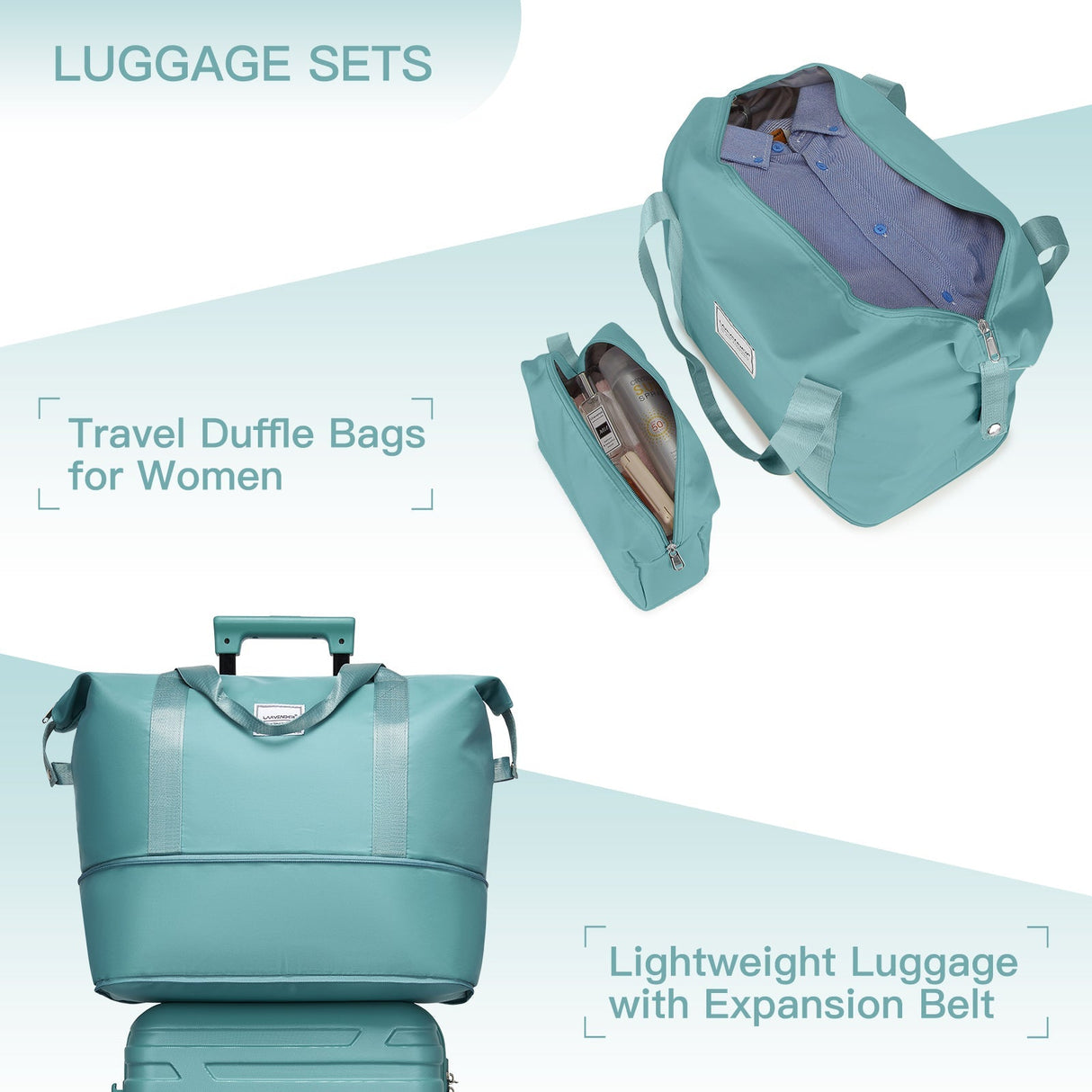 Luggage Sets 6 Piece with Duffel Bags Hardside Expandable Suitcases Misty Blue