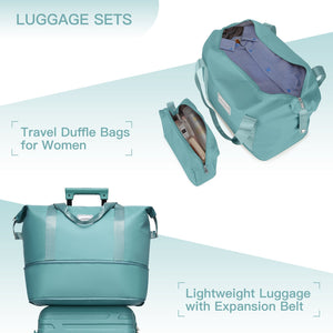 Luggage Sets 6 Piece with Duffel Bags Hardside Expandable Suitcases Misty Blue