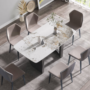 63" Modern Artificial Stone Pandora White Curved Metal Leg Dining Table, 6 People - Antique White / Black by Couch.com