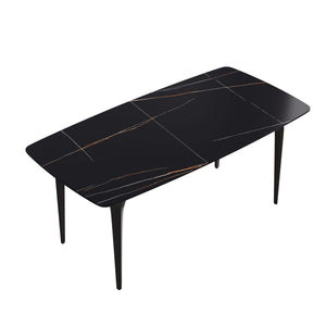 70.87" Modern Artificial Stone Curved Metal Leg Dining Table, Can Accommodate 6-8 People by Couch.com