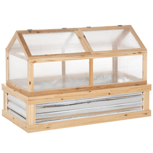 Outsunny - Raised Garden Bed With Polycarbonate Greenhouse, Wooden Garden Cold Frame Greenhouse, Flower Planter Protection, 48" x 24" x 32" - Natural by Couch.com