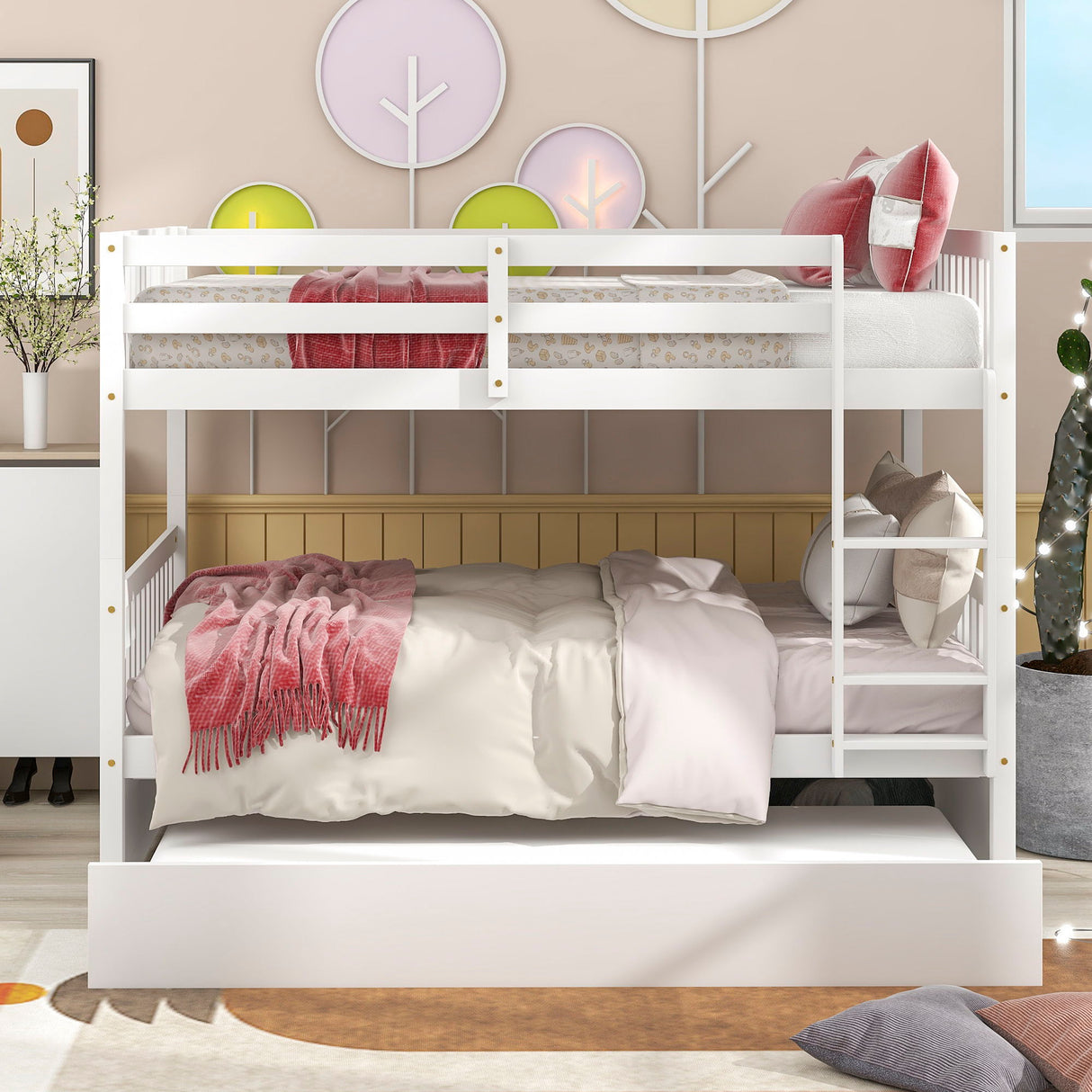 Bunk Bed With Trundle, Convertible To 2 Size Platform Bed, Bunk Bed With Ladder And Safety Rails For Kids by Couch.com