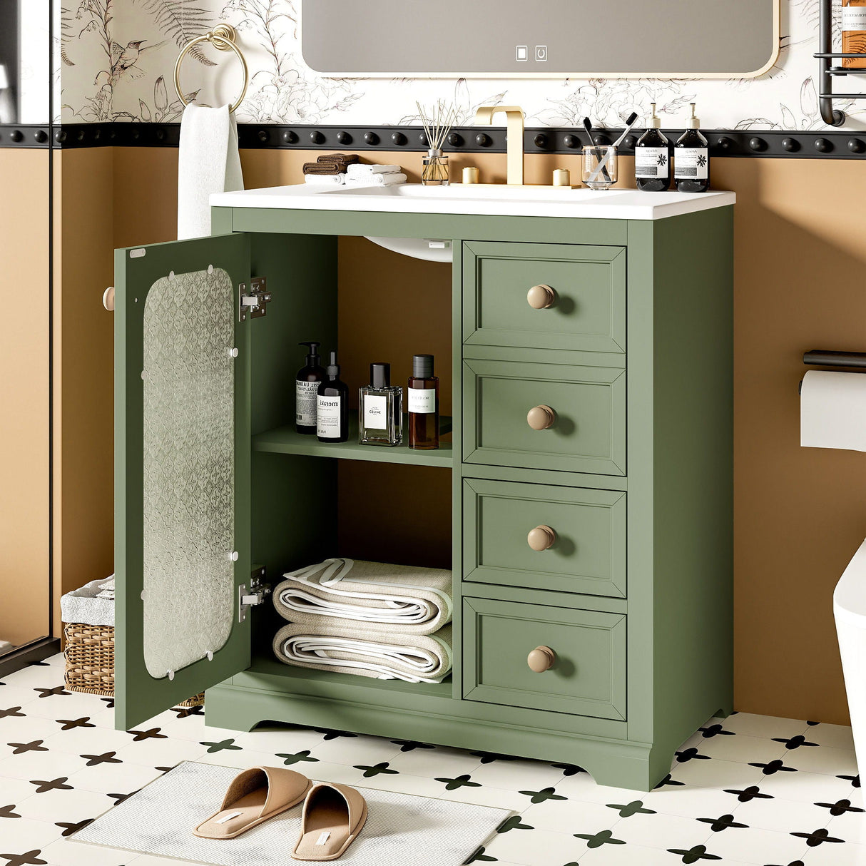 Bathroom Vanity With A Soft Close Glass Door, Adjustable Shelves, And Three Drawers by Couch.com