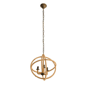 3 Light Farmhouse Chandelier, Rope Chandelier Globe Hanging Light Fixture With With Adjustable Chain For Kitchen, Bulb Not Included - Beige Brown by Couch.com