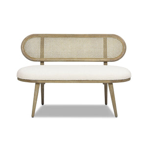 Havana - Cane Upholstered Bench Settee - Ivory White by Couch.com