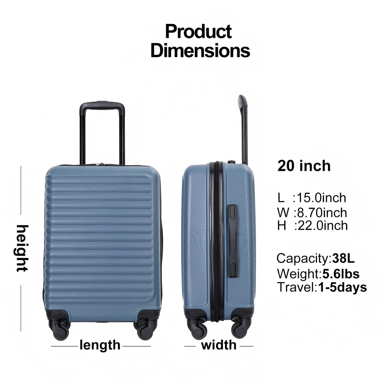 20" Carry On Luggage Lightweight Suitcase, Spinner Wheels by Couch.com
