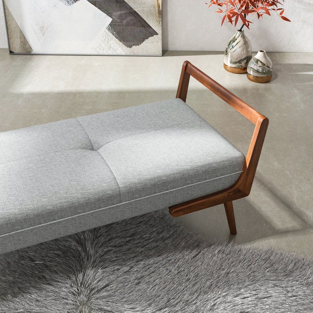 Cora - Mid-Century Modern Gray Bench - Gray by Couch.com