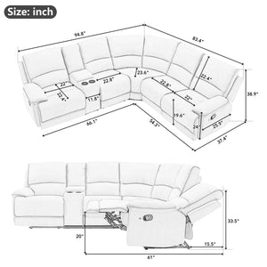 Modern Manual Reclining Living Room Furniture Set With USB Ports, Hidden Storage, Led Light Strip And 2 Cup Holders - Cream by Couch.com