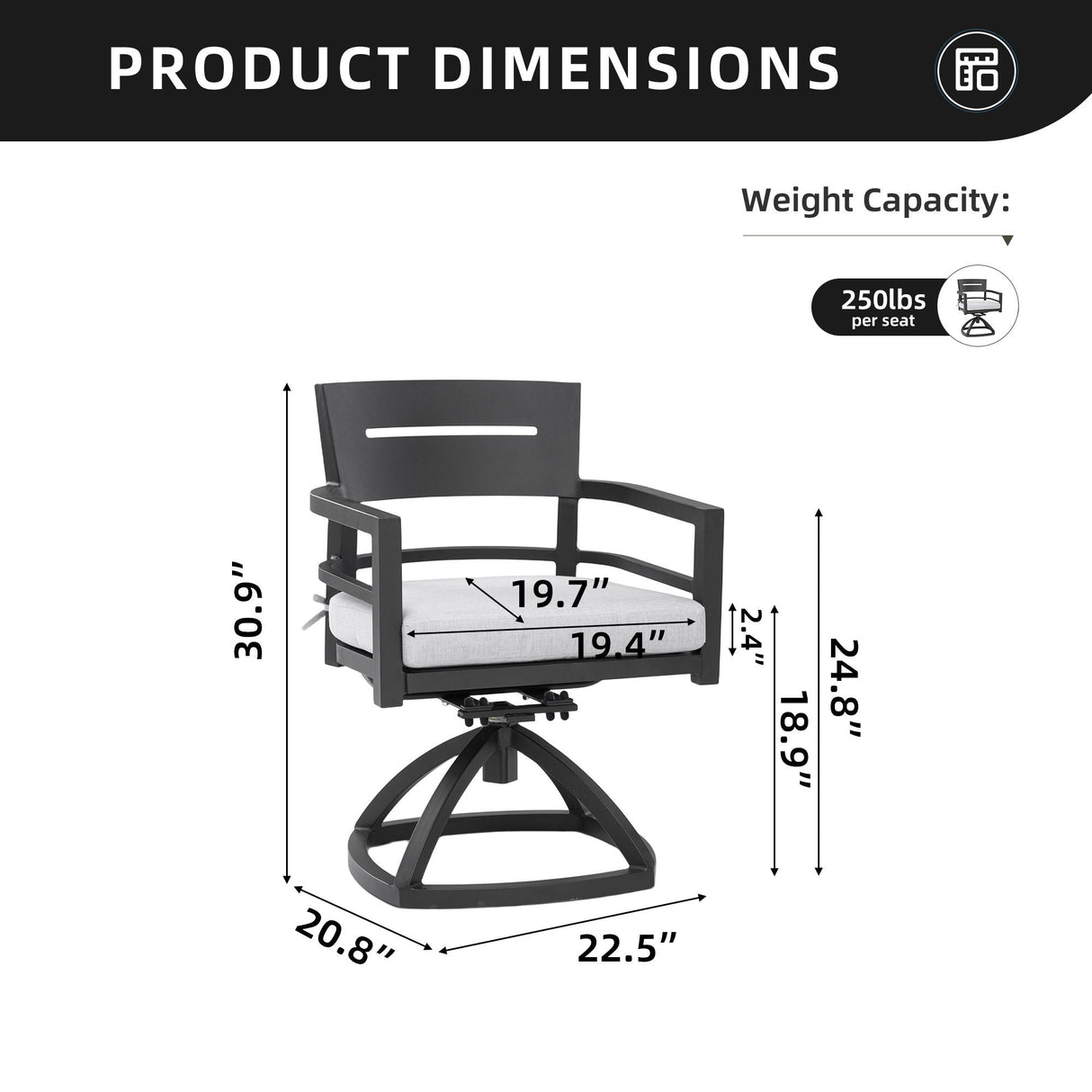 Outdoor Patio Swivel Rocker With Outdoor Grade Sunbrella Fabric Cushions (Set of 2) - Ember Black by Couch.com