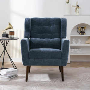 Modern Accent Chair, Chenille Arm Chairs For Living Room, Upholstered Mordern Armchair, Comfy Soft Padded Lounge Chair In Small Space, Bedroom, With Pillow, Solid Wood Leg by Couch.com