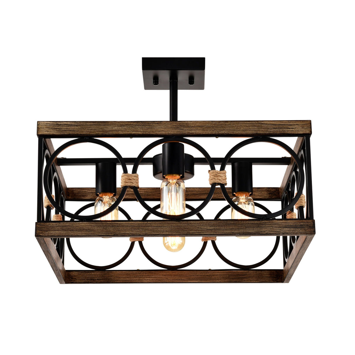 Kitchen Island Lights Ceiling Light Farmhouse Dining Room Light Fixture, Wood And Metal Rectangular Ceiling Light, Ceiling Lighting For Living Room, Conference Room, Home Office by Couch.com