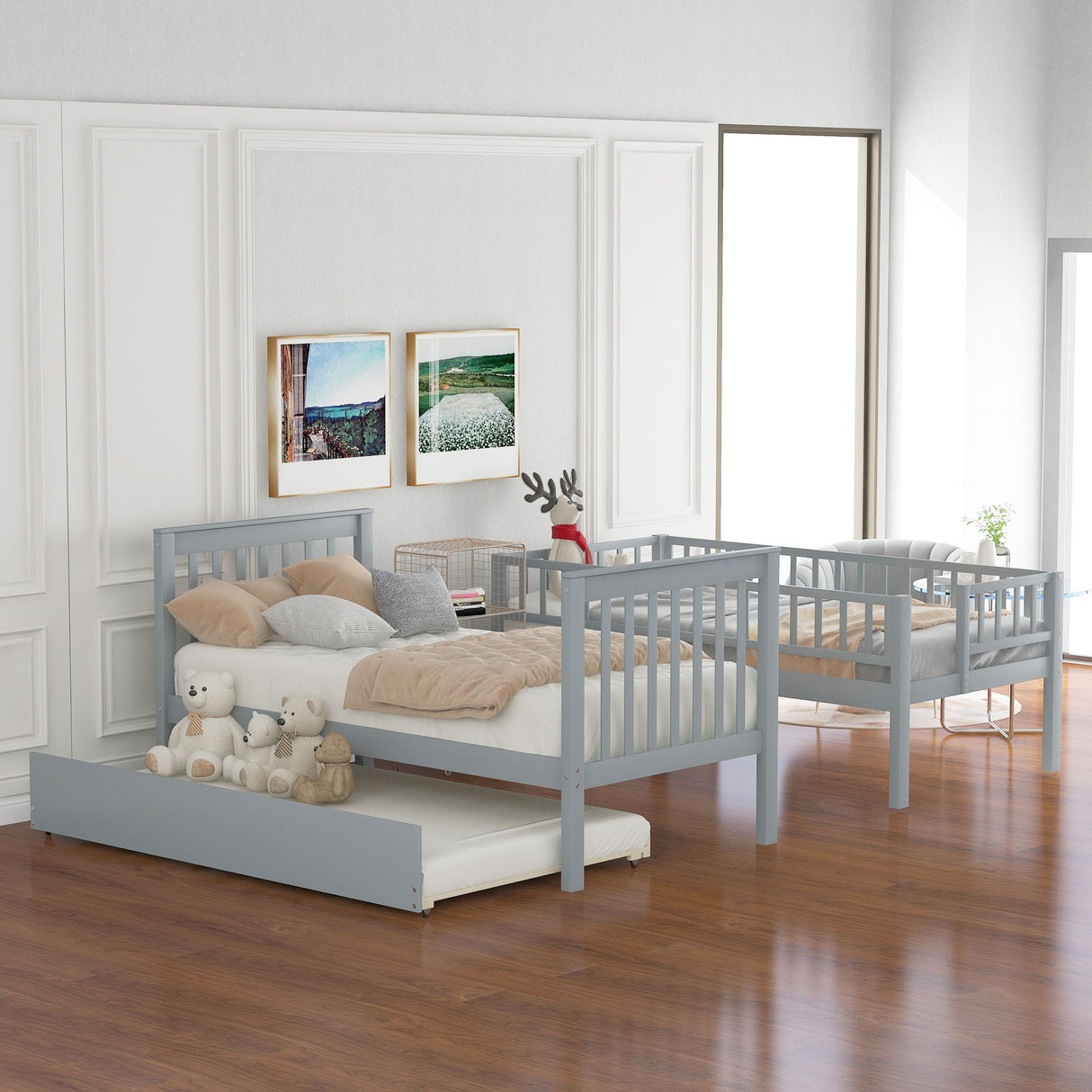 Twin Over Twin Bunk Bed With Trundle And Storage - Gray by Couch.com