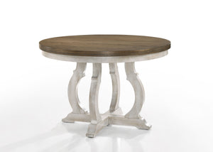 Havanna - 5 Piece Wide Contemporary Round Dining Table With Off White Fabric Chairs (Set of 5) - Vintage Walnut by Couch.com