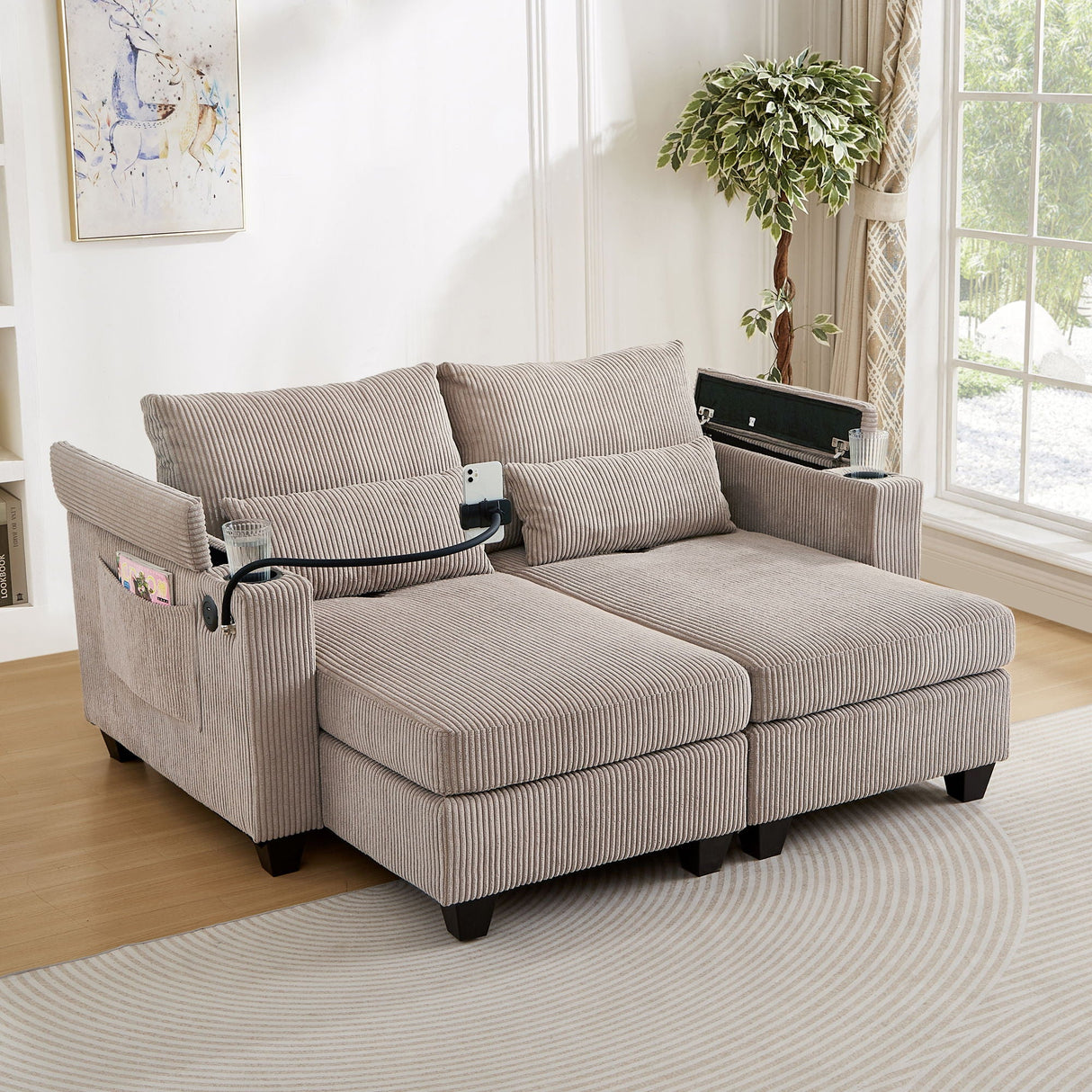 Convertible Chaise Lounge Sofa Chair With USB Ports, Cup Holders, Phone Holder And Storage by Couch.com