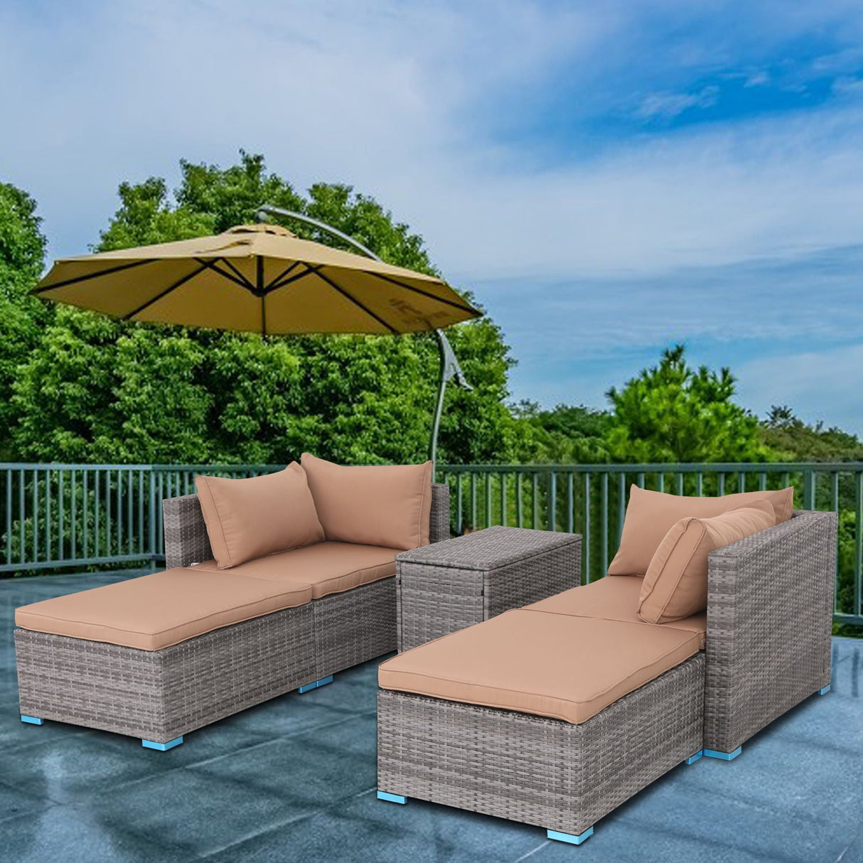 Couch.com Patio Sofa Daybed With Cushions Brown, Durable Design, Weather-Resistant, Rattan Construction, Dark Gray Finish by Couch.com