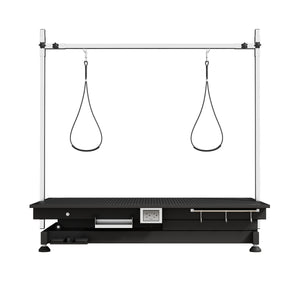 Super Deluxe Electric Pet Grooming Table, Black, Height Adjustable 10-36 Inch, MDF+Steel Construction