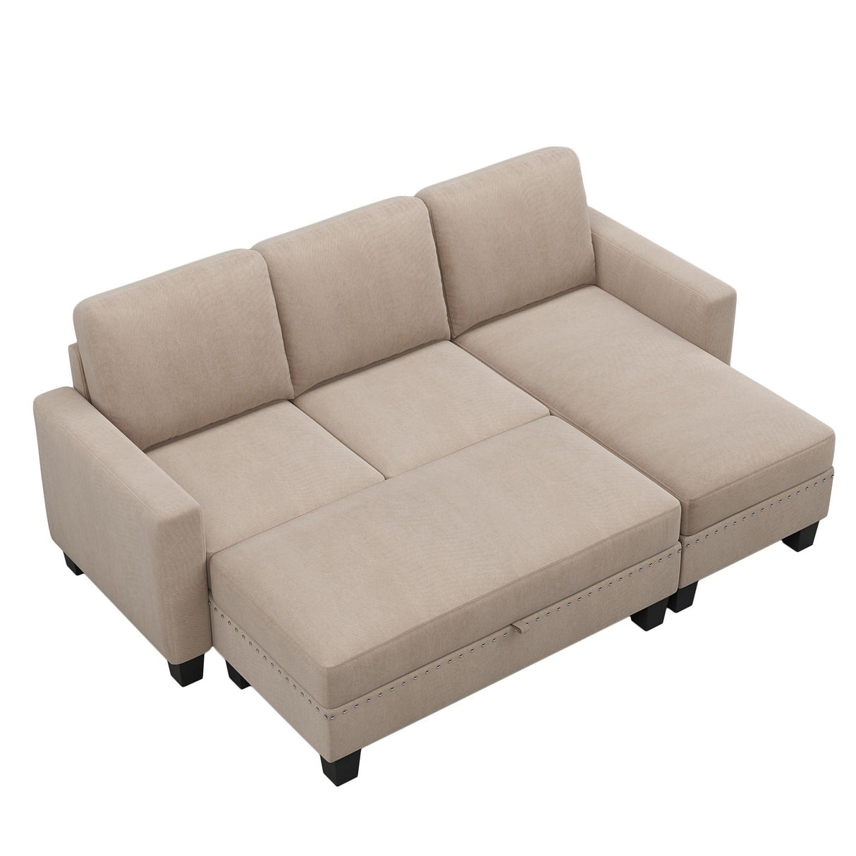 Reversible Sectional Couch With Storage Chaise L-Shaped Sofa Sectional Set, Sectional Sofa With Ottoman, Nailhead Textured Linen Fabric 3 Pieces Sofa Set - Warm Gray by Couch.com