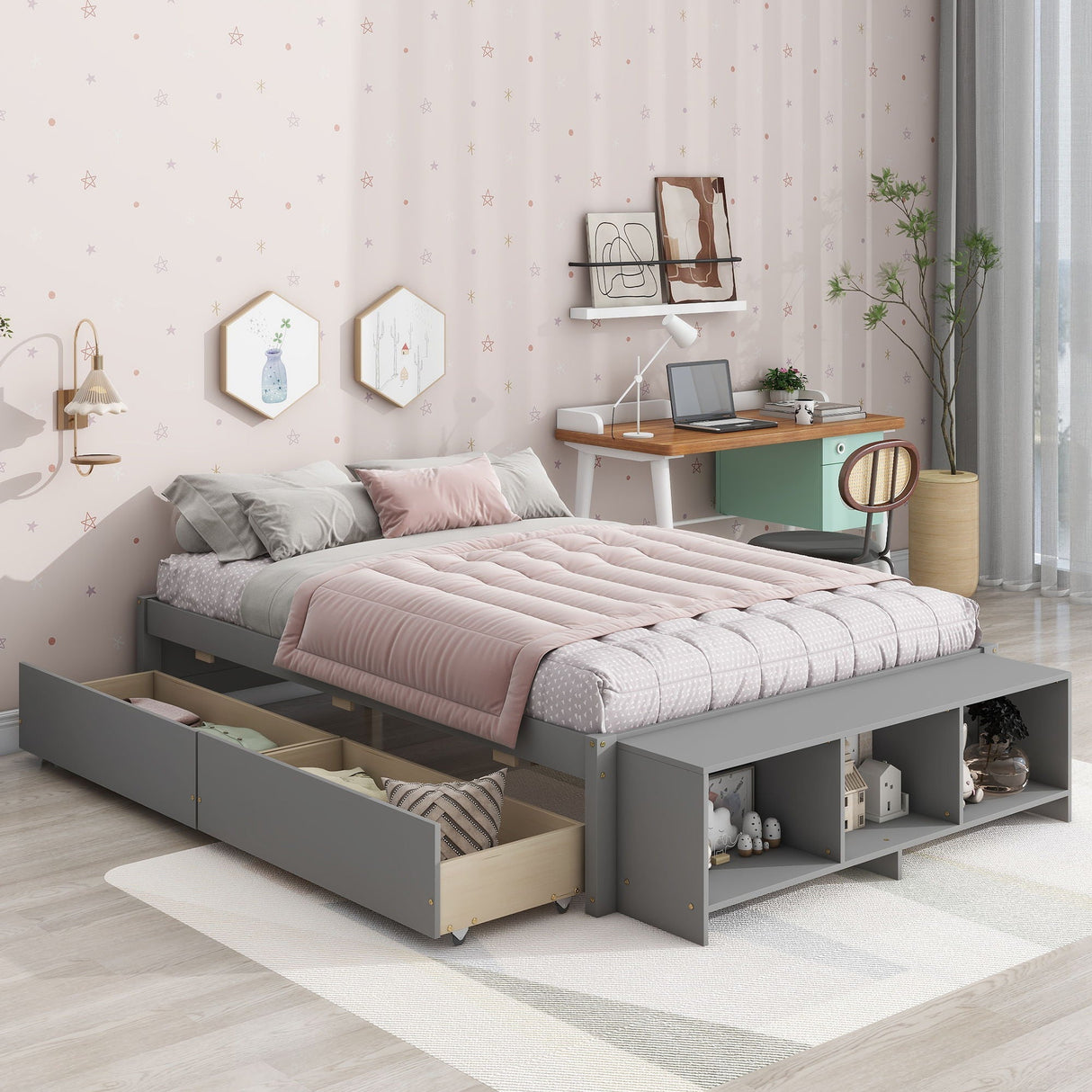 Bed With Storage Case, 2 Storage Drawers, Lengthwise Support Slat by Couch.com